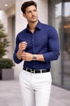 Erkek Uzun Kollu Regular Fit Pamuklu Kolay Ütülenebilir Gömlek Lacivert