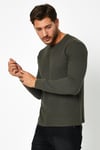 Erkrk Waffle kumaş Uzun Kol Basic T-shirt  Haki
