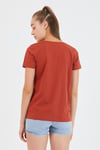 Kadın %100 Pamuk V Yaka Regular Kalıp T-shirt Kiremit