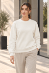 Kadın 2’li Bisiklet Yaka Basic Sweatshirt – Mint / Ekru Ekru