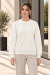 Kadın 2’li Bisiklet Yaka Basic Sweatshirt – Mint / Ekru Ekru