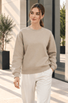 Kadın 2’li Bisiklet Yaka Basic Sweatshirt – Bej / Bordo Bej
