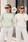Kadın 2’li Bisiklet Yaka Basic Sweatshirt – Mint / Ekru Ekru