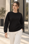 Kadın 2’li Bisiklet Yaka Basic Sweatshirt – Siyah / Gri Siyah