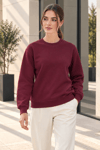 Kadın 2’li Bisiklet Yaka Basic Sweatshirt – Bordo / Antrasit Bordo