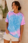 Kadın Aqua Mavi Pembe Batik Desenli Oversize T-Shirt