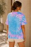 Kadın Aqua Mavi Pembe Batik Desenli Oversize T-Shirt