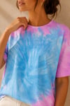 Kadın Aqua Mavi Pembe Batik Desenli Oversize T-Shirt