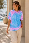 Kadın Aqua Mavi Pembe Batik Desenli Oversize T-Shirt