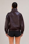 Kadın Asimetrik Kapamalı Dik Yaka Oversize Suni Deri Bomber Ceket - Bordo