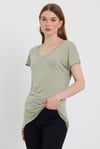 Kadın Bambu Kumaş V Yaka T-shirt Açık Yeşil