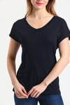 Kadın Bambu Kumaş V Yaka T-shirt Siyah