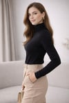 Kadın Basic Balıkçı Yaka Modal Likra Esnek Uzun Kollu Bluz - Siyah