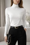 Kadın Basic Balıkçı Yaka Modal Likra Esnek Uzun Kollu Bluz - Ekru