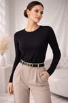 Kadın Basic Bisiklet Yaka Modal Likra Esnek Uzun Kollu Bluz - Siyah