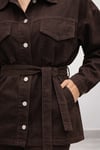 Kadın Belden Kemerli Oversize Denim Ceket Pantolon Takım – Acı Kahve