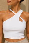 Kadın Beyaz Çapraz Halter Yaka Damla Detaylı Fitilli Crop Top
