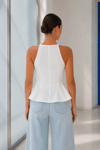 Kadın Beyaz Halter Yaka Bağlama Detaylı Kolsuz Peplum Bluz