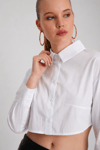 Kadın Beyaz Oversize Crop Poplin Gömlek