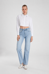 Kadın Beyaz Oversize Crop Poplin Gömlek