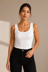 Kadın Beyaz Ribana U Yaka Slim Fit Atlet