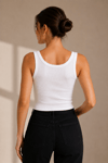 Kadın Beyaz Ribana U Yaka Slim Fit Atlet