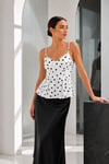 Kadın Beyaz Siyah Puantiyeli İnce Askılı Korse Formlu Peplum Bluz