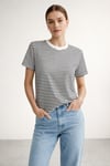 Kadın Çizgili Basic Oversize T-Shirt – Ekru Siyah