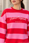 Kadın Çizgili Ön Arka Baskılı Geniş Kol Oversize Sweatshirt - Kırmızı P