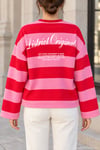 Kadın Çizgili Ön Arka Baskılı Geniş Kol Oversize Sweatshirt - Kırmızı P