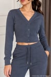 Kadın Cupra V Yaka 4 Düğmeli Crop Hırka ve Bol Paça Pantolon -  Lacivert Lacivert