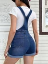 Kadın Denim Kot Salopet Şort Mavi