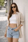 Kadın Denim Mini Şort Mavi