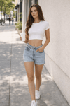 Kadın Denim Mini Şort Mavi