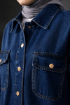 Kadın Denim Takım Oversize Gömlek & Wide Leg Pantolon Lacivert
