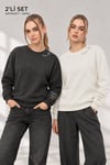 Kadın Ekru Antra 2’li Şardonlu Nakışlı Sweatshirt Seti
