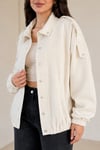 Kadın Ekru Dokulu Çıtçıtlı Oversize Bomber Ceket