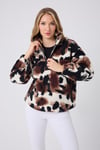 Kadın Fermuar Yaka Peluş Sweatshirt Siyah