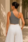 Kadın Gri Melanj Çapraz Halter Yaka Damla Detaylı Fitilli Crop Top