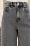 Kadın Gri Yıkamalı Yüksek Bel Wide Leg Uzun Denim Bermuda Şort