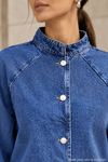 Kadın Hakim Yaka Raglan Kollu Düğmeli Denim Ceket - Mavi Mavi