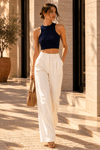Kadın İndigo Fitilli Crop Atlet