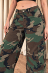 Kadın Kamuflaj Desenli Kargo Cep Wide Leg Pantolon Kamuflaj