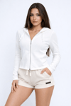 Kadın Kapüşonlu Çift Yönlü Açılabilir Fermuarlı Sweatshirt Beyaz