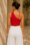 Kadın Kırmızı Çapraz Halter Yaka Damla Detaylı Fitilli Crop Top