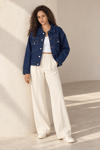 Kadın Koyu Mavi Çift Cepli Düğmeli Oversize Denim Jean Ceket Lacivert