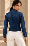 Kadın Koyu Mavi Yıkamalı Slim Fit Kısa Denim Ceket Mavi
