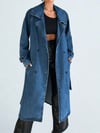 Kadın Kruvaze Yaka Denim Trençkot Mavi