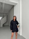 Kadın Lacivert Denim Gömlek Ceket & Şort Takım – Oversize Rahat Kalıp