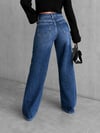 Kadın Mavi Çapraz Kemer Detaylı Wide Leg Jean Pantolon